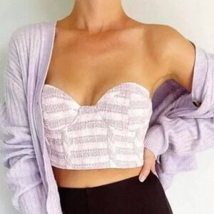 Nwt ZARA Womens Medium Purple Tweed Tube Bustier Top Corset Crop Striped